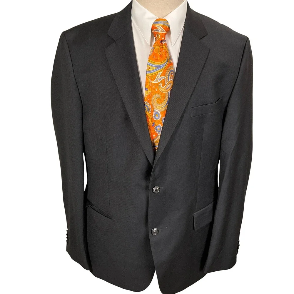 BOSS Hugo Boss Blazer‎ Mens 46R Black Grand/Central US 2-Button Formal Luxury